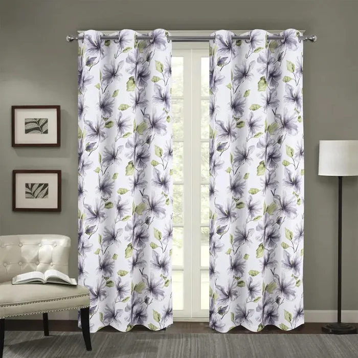 RT Designers Collection April Floral Nature Printed 2 Pieces Blackout Grommet Panel Pair 36″ x 84″ Silver