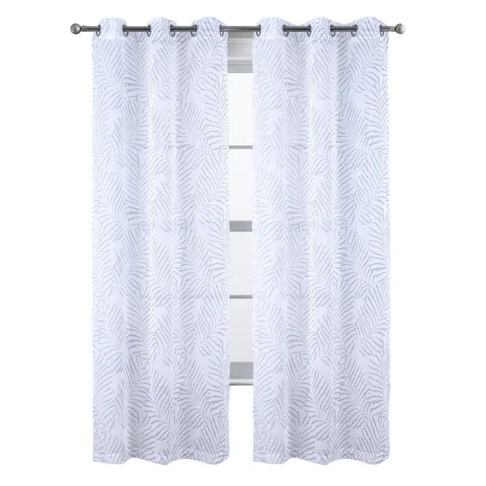 RT Designers Collection Faye Grommet Metallic Sheer Printed Doily Curtain Panel Blue
