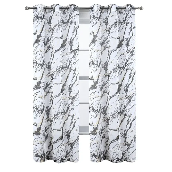 RT Designers Collection Marble Grommet Metallic Sheer Printed Doily Curtain Panel Black
