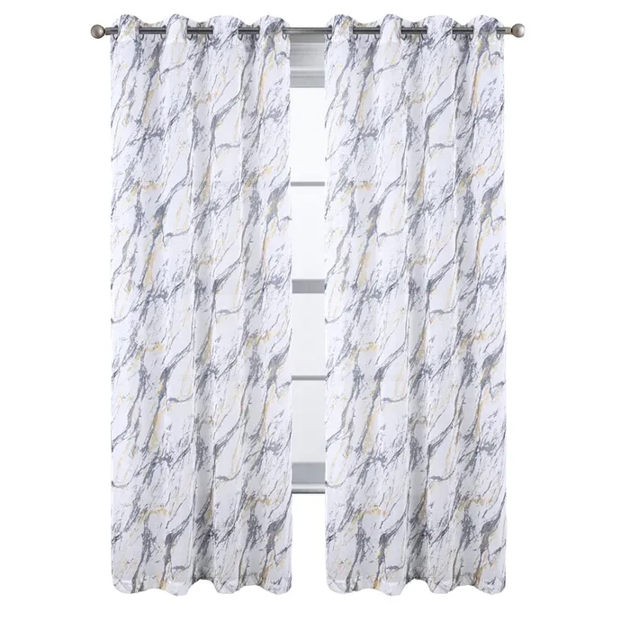 RT Designers Collection Marble Grommet Metallic Sheer Printed Doily Curtain Panel Pair 36″ x 84″ Grey