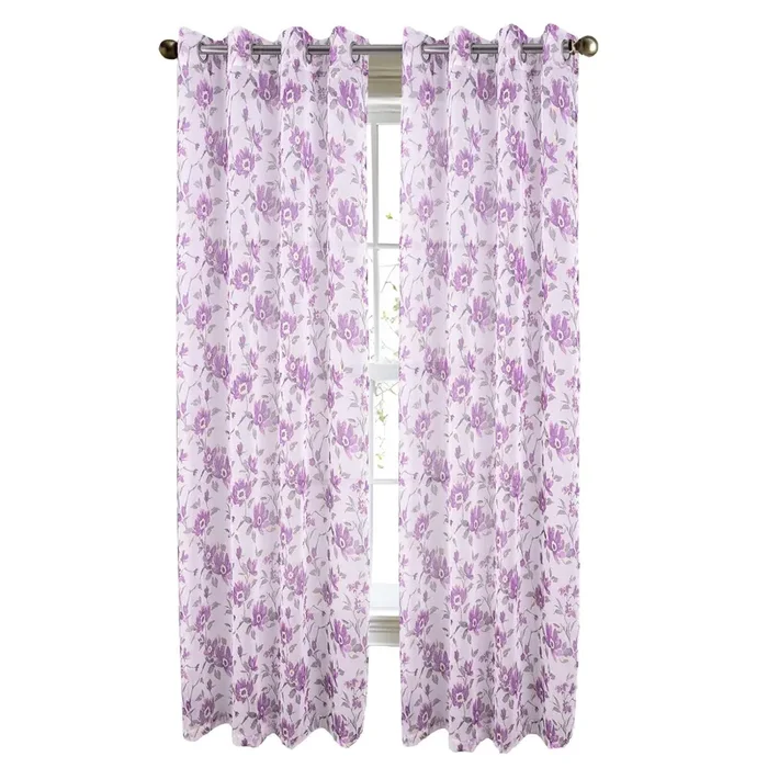 RT Designers Collection Meadow Grommet Metallic Sheer Printed Doily Curtain Panel Lilac