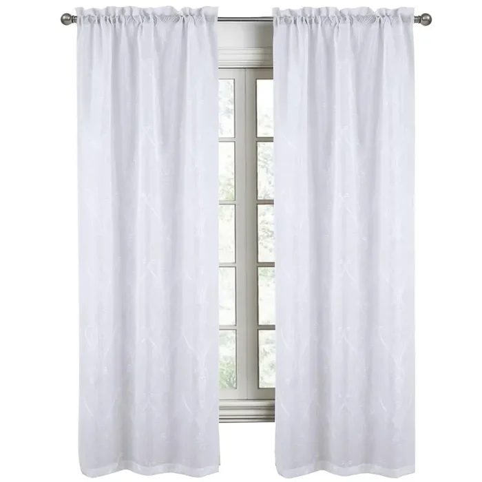 RT Designers Collection Pearl Emb Metallic Doily Rod Pocket Room Darkening Window Curtains for Bedroom 54″ x 95″ White