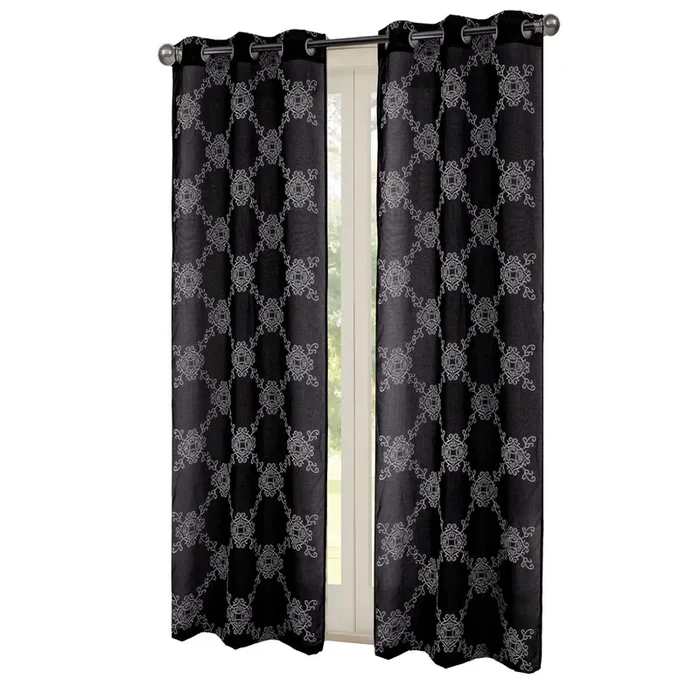 RT Designers Collection Sheryl Embroidery Dorly Grommet Curtain Panel Pair 36″ x 84″ Black