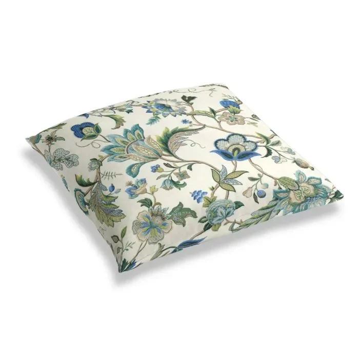 Simple Floor Pillow in Fleur De Leaf – True Blue