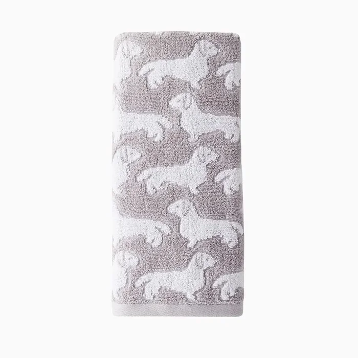 SKL Home Saturday Knight Ltd Dog Woven Puppy Design Soft And Absorbent Hand Towel – 16×26″, Gray