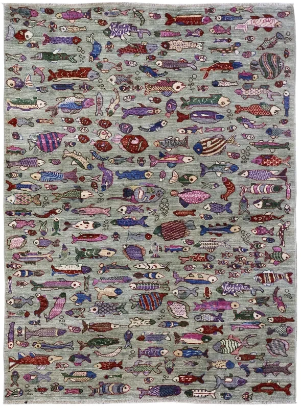 Small Fish Handwoven Contemporary Rug, J65435