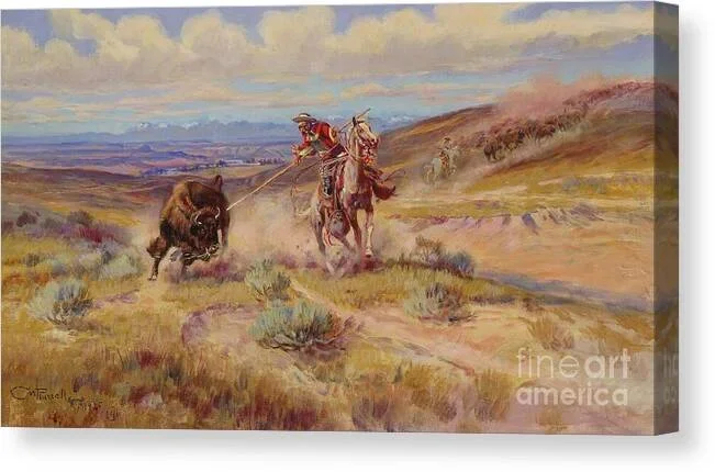 Spearing A Buffalo by Charles Marion Russell Canvas Print