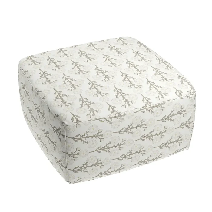 Square Pouf in Cottage Flowers – Vanilla