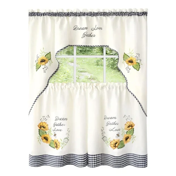 Sunflower Picnic Embellished Tier and Swag Curtain Set