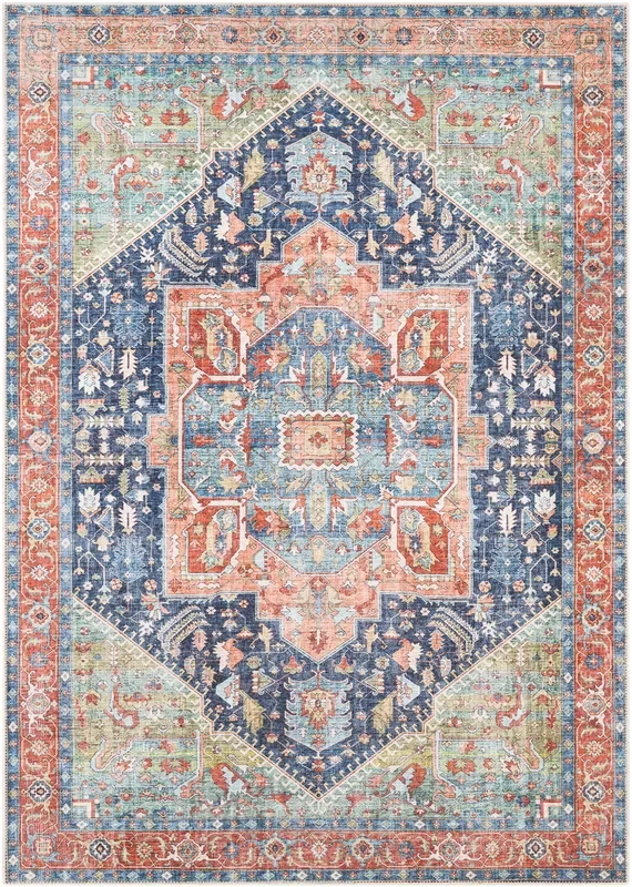 Surya Amelie Aml-2311 Navy, Peach, Grass Green, Coral Rugs