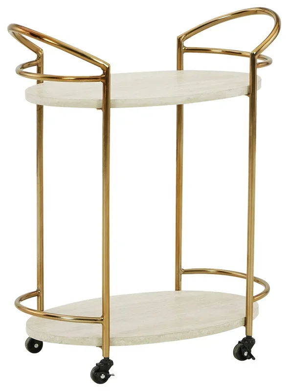 Tarica – Bar Cart – Cream / Gold Finish