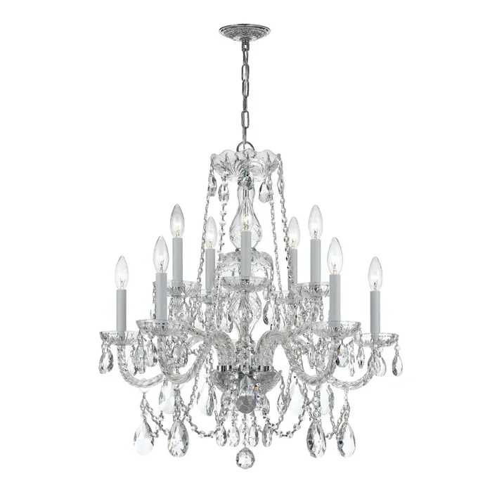 Traditional Crystal 10 Light Hand Cut Crystal Polished Chrome Chandelier