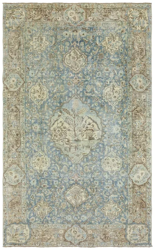 Vintage Pictorial Tabriz Handwoven Transitional Rug, J70614